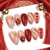 10Pcs Almond Shaped Handmade Red Floral Polka Dot French Press On Nails Reusable False Nail Art For Women