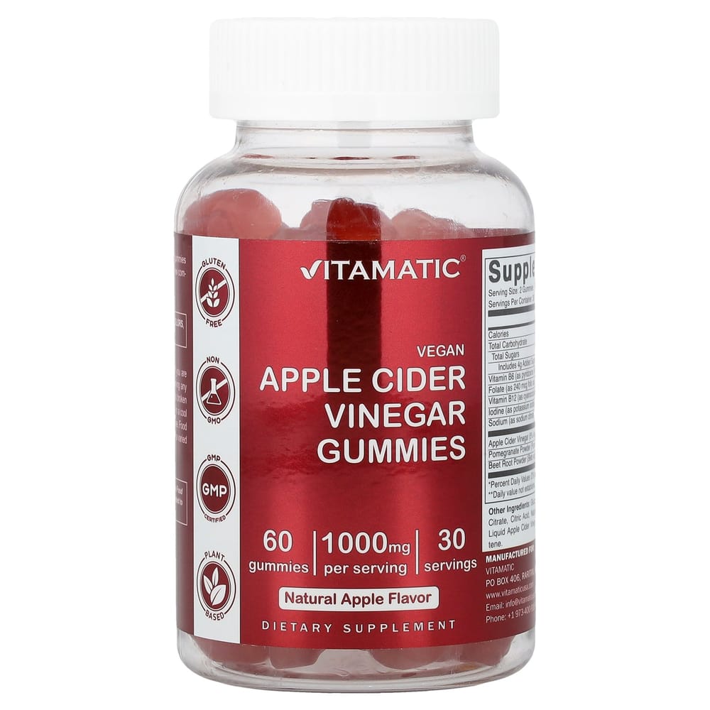 iHerb Vegan Apple Cider Vinegar Gummies, Apple Flavor, 1000mg (500mg per Gummy), 60 Count