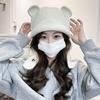 2026 autumn and winter new wool hat female cute bear ear protection cycling warm knitted scarf scarf integrated