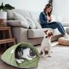 Neuer Leinenstoff Katzen-Schlafsack Weiches Haltbares Blatt-Nest Waschbare Hülle Anti-Angst Thermisch Waschbares Bett Welpen Kätzchen
