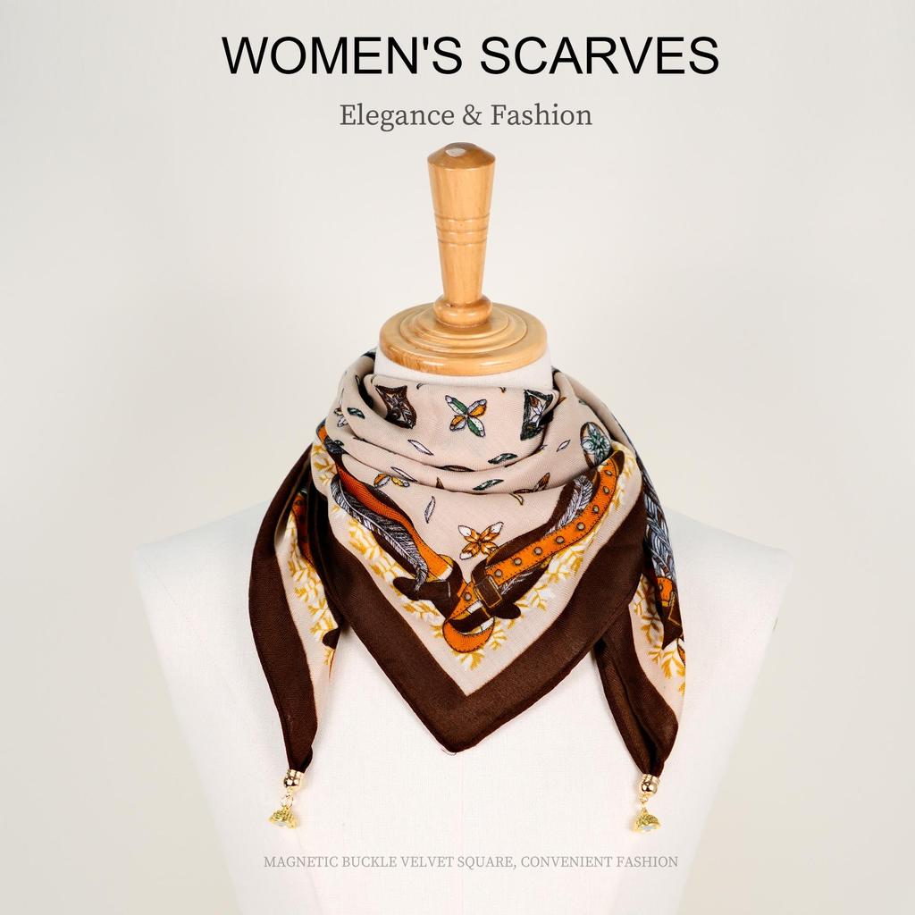 Golden Bean Magnetic Buckle Scarf – Fashionable Cotton & Linen Shawl for Mothers