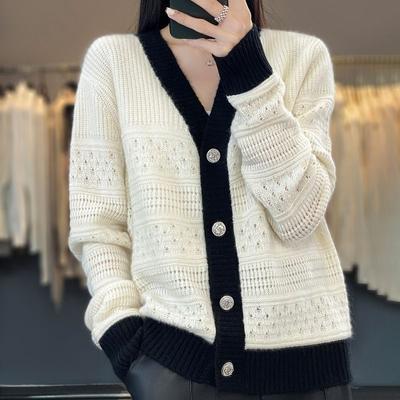 Nieuwe Herfst- en Winter Dames Trui Jas Uitgehold Kleurblok Koreaanse Stijl Dunne Gebreide Trui Westerse Stijl Top