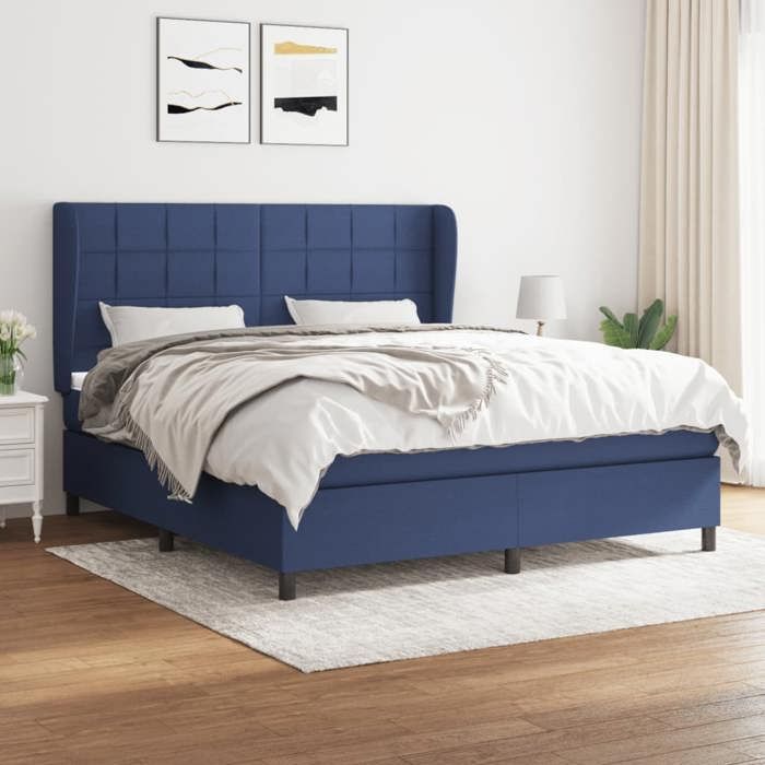 3127987 vidaXL Lit à sommier tapissier avec matelas Bleu 180x200 cm Tissu