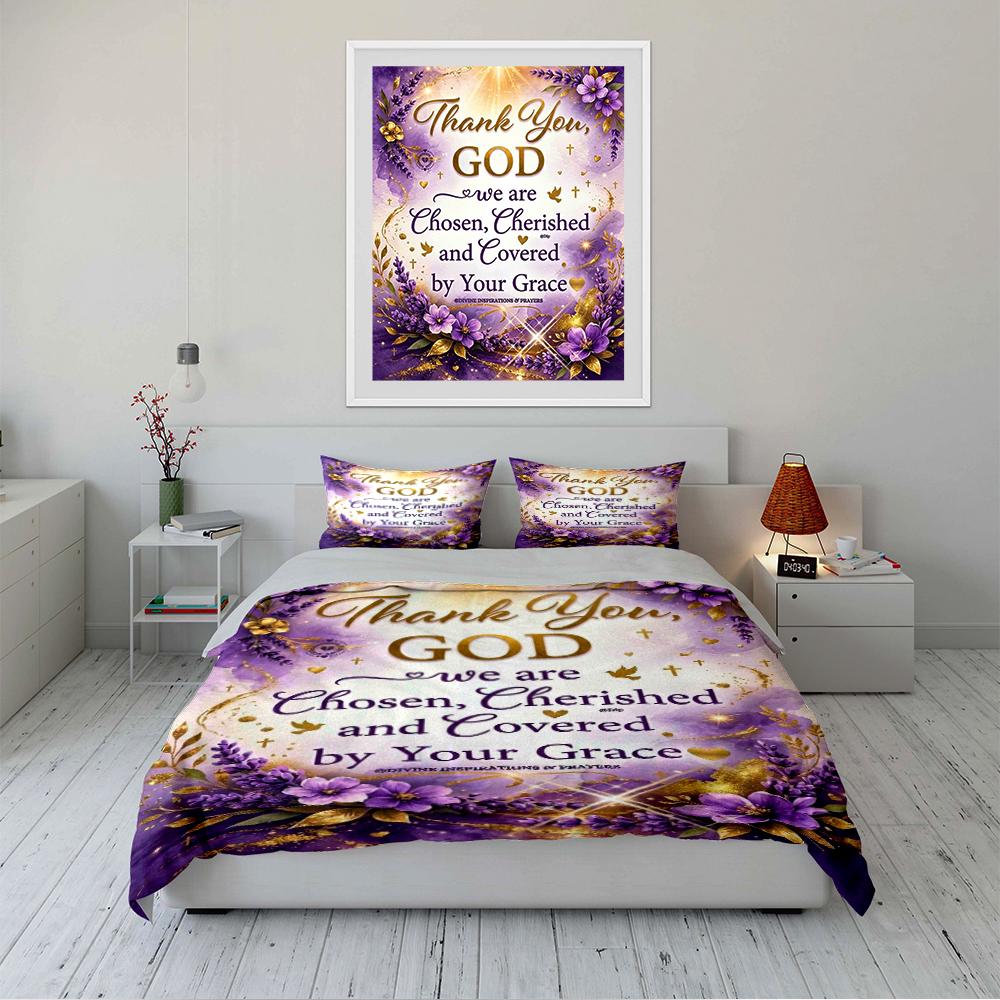 Thank You God Purple Floral Bedding Set Bedding set (1 duvet cover, 2 pillowcases, duvet not included)