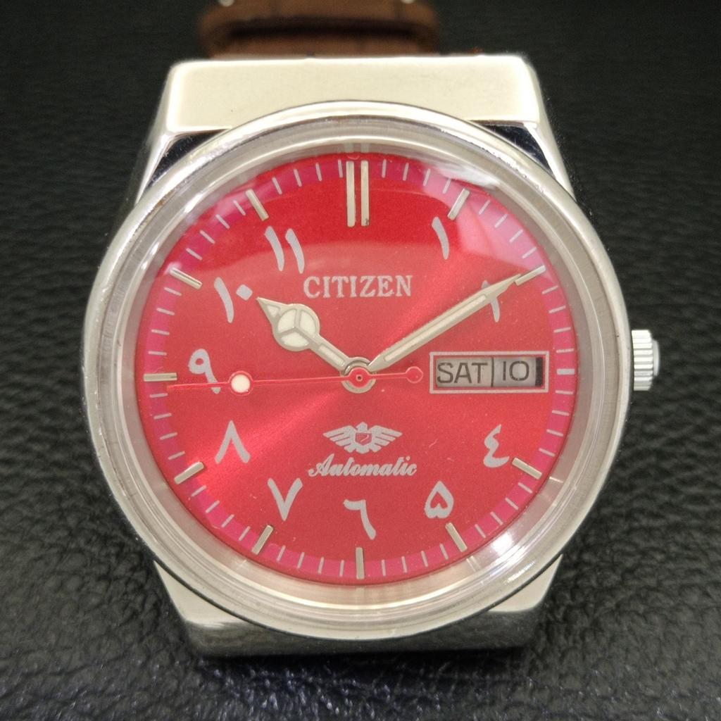 USED VINTAGE CITIZEN AUTOMATIC 8200 JAPAN MENS ARABIC RED DIAL WATCH A434808-2 R123-a434808