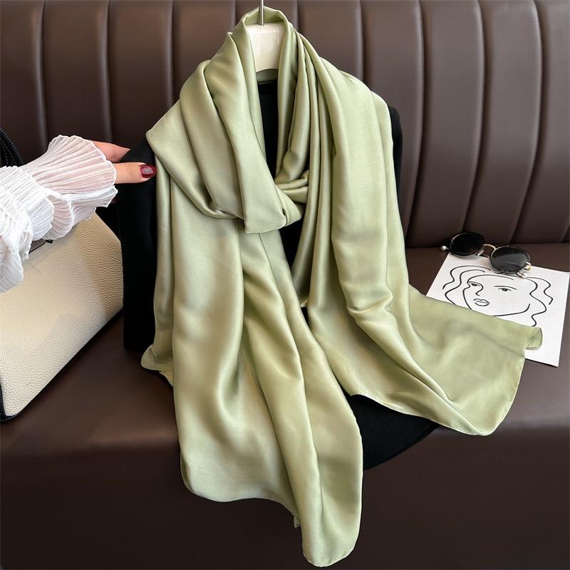 Plain Solid Basic Design 100% Silk Feeling Scarf for Women 180x90cm Shawl Wrap Luxury Female Hijab Headband Foulard Beach Stoles