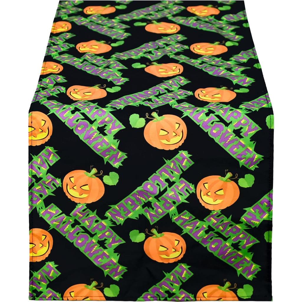 33120cm Halloween Table Runner with, Skeletons, Pumpkins and Black Cats Pattern