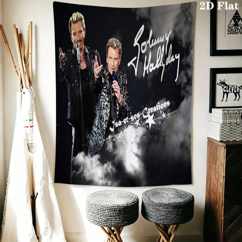 Johnny Hallyday Best Live Performances Tapestry Wallmounted Fashion Print Home Decor Background Wall Hanging Cloth Christmas Gift