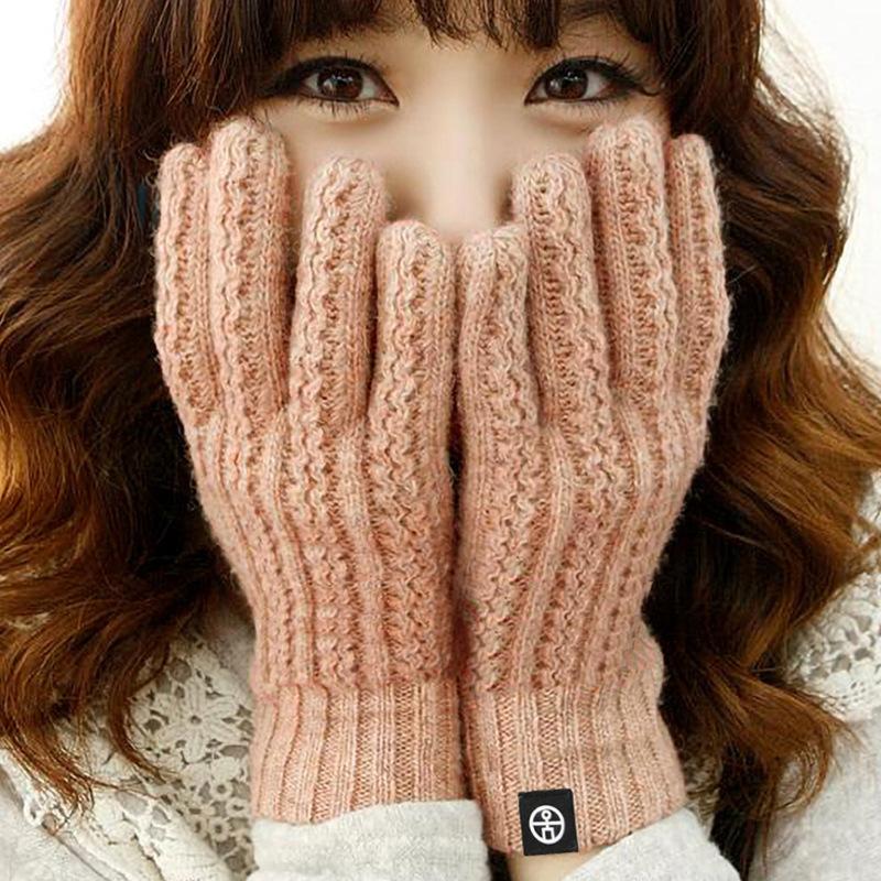 Autumn and Winter Warm Gloves for Women Outdoor Cold Protection Double Layer Thickened Solid Color Knitted Gloves for Cycling Touch Screen Yarn Gloves