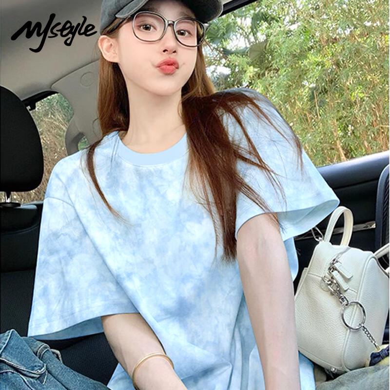 

MJ STYLE Pure Cotton Tie-Dye Short Sleeve T-Shirt for Women L