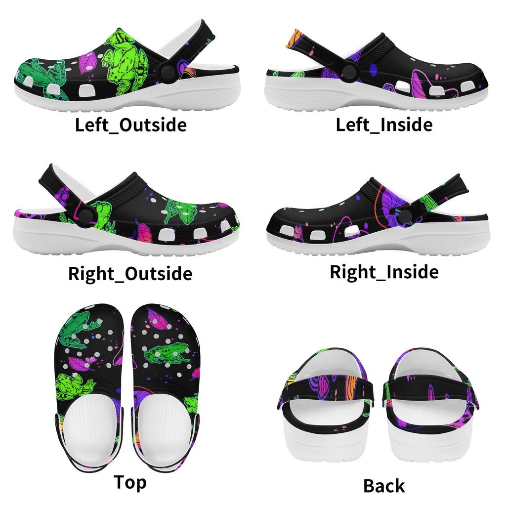 White EVA Clogs with Psychedelic Leaf Print, Lightweight Slip On Garden Shoes, Breathable Beach Sandals, Indoor Outdoor Slippers for Men Women
