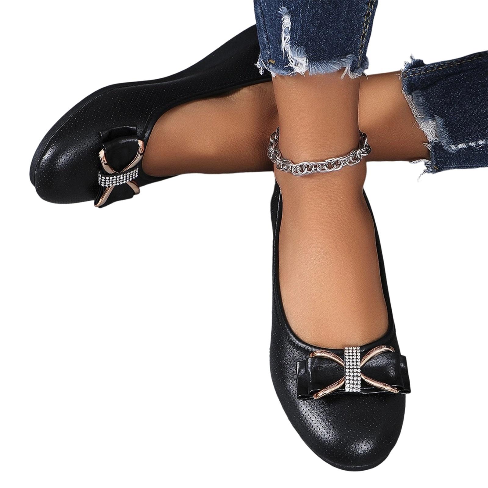 Women s Fashion Plus-Size Casual Rhinestone Bow Loafer 40