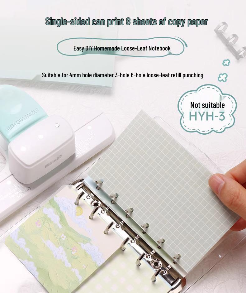 Kedeyou 9027 4mm Small Aperture Manual Three-Hole Punch for Loose-Leaf Handbooks