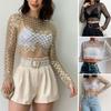 Sequin Long Sleevet-Shirt European and American New Women's Clothes Sexy Mesh Beads Sequin Long Sleeves T-shirt