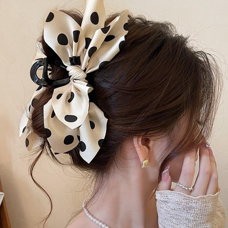 Trendy Large Polka Dot Bow Hair Clip For Women Girls Elegant Shark Clip  Hair Accessories Temperament Hair Claw Gifts