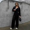European and American Autumn and Winter Women's New Fashion Long-sleeved Jumpsuit Women's Casual Semi-open Elastic Waist Jumpsuit