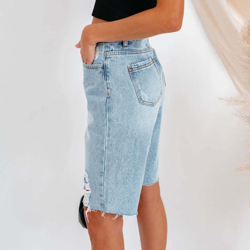 GMXIA Summer Urban Casual Plain Washed Ripped Women's Denim Straight Leg Jeans