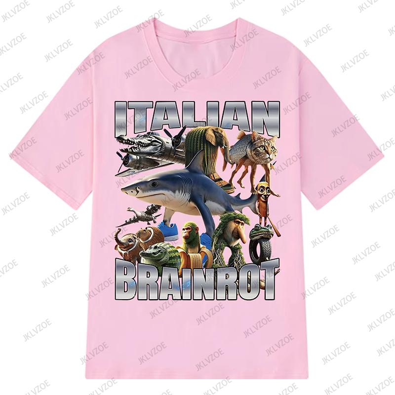 Summer Italian Brainrot Tralalero Tralala Tung Tung Tung Sahur Bombardiro Crocodilo Funny Meme Men T-shirt Loose Kids/Adult Tops