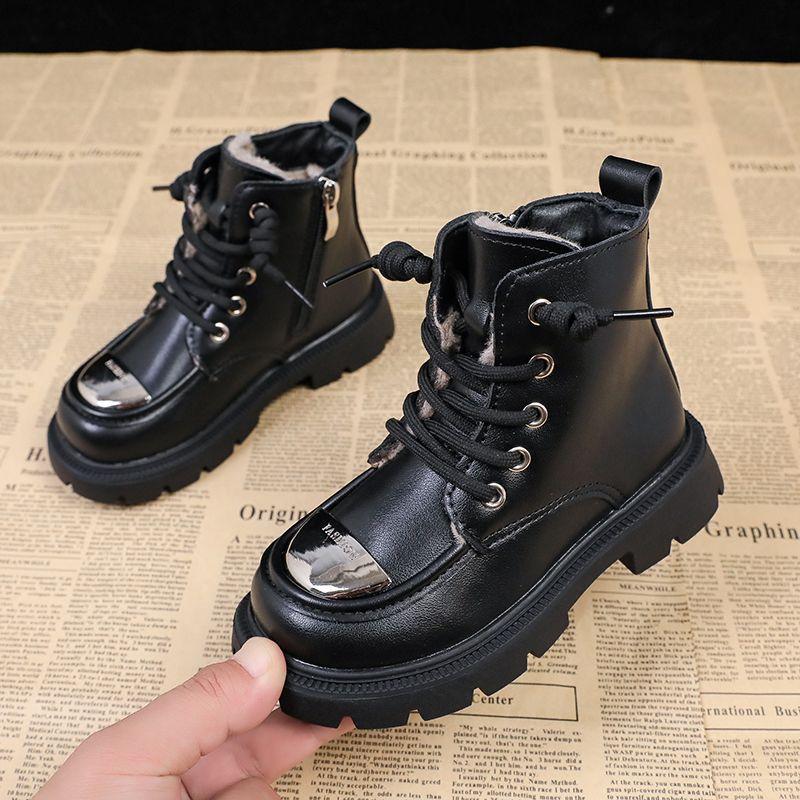 Girls Boots Cotton Shoes Winter Snow Boots 2025 New Children's Leather Boots Boys Martin Boots Large Cotton Autumn and Winter Shoes