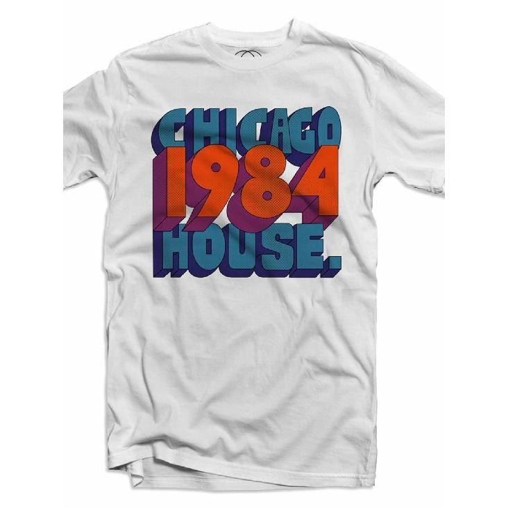 Men s Vintage 1984 Chicago Acid House Music T-Shirt - Retro Rave DJ Tee with 80s Dance Party Design, Short-Sleeve Round Neck Casual Shirt S белый