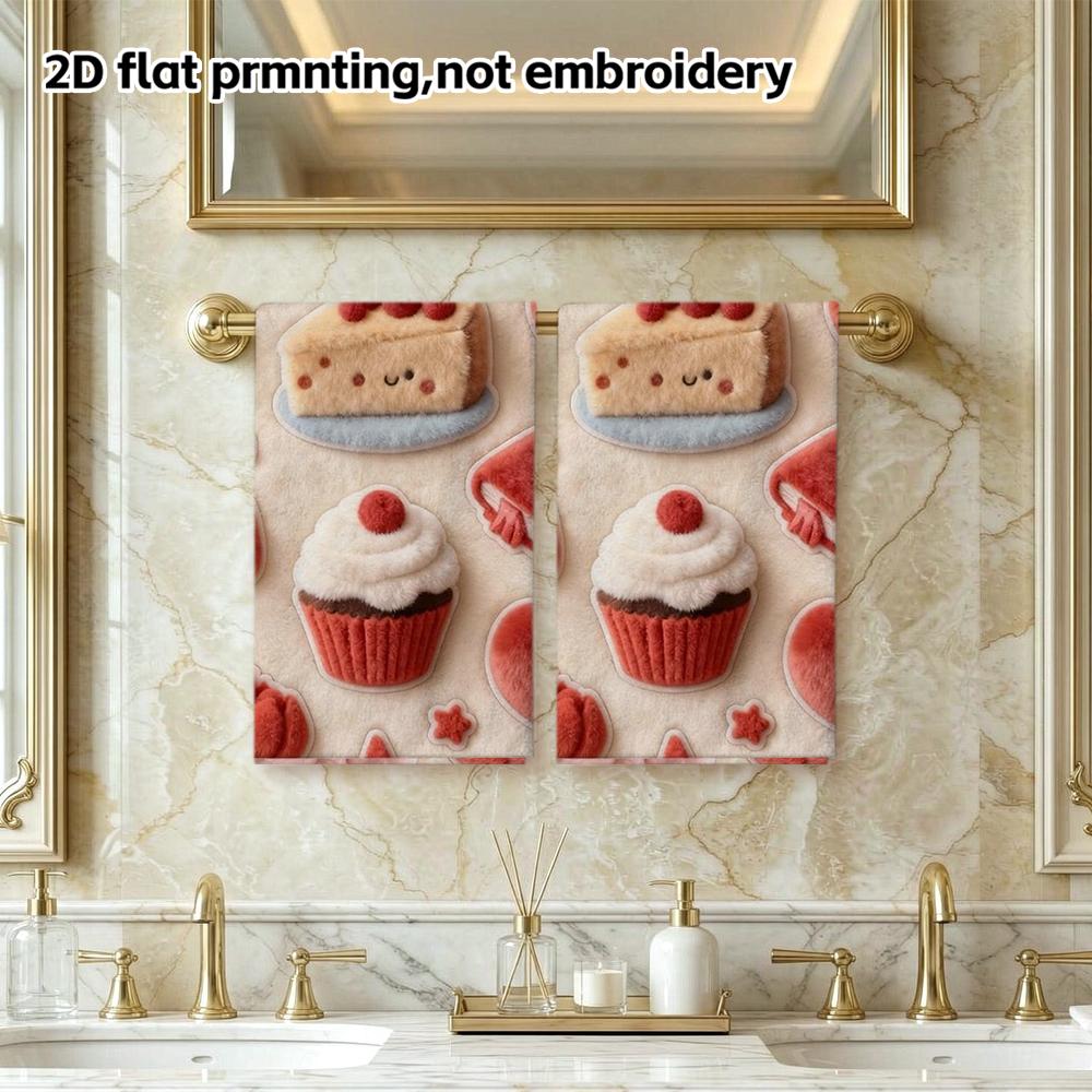 Red Sweet Treats Patchwork Bath Towel, Strawberry Cake Motif, Soft Absorbent Quick Dry Towel for Daily Bath