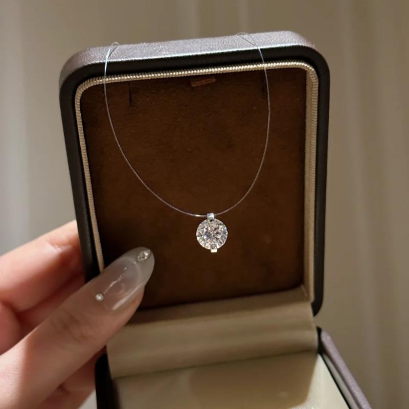 S925 Sterling Silver Moissanite Mermaid's Tear Necklace - Elegant Invisible Fishing Line Design for Women