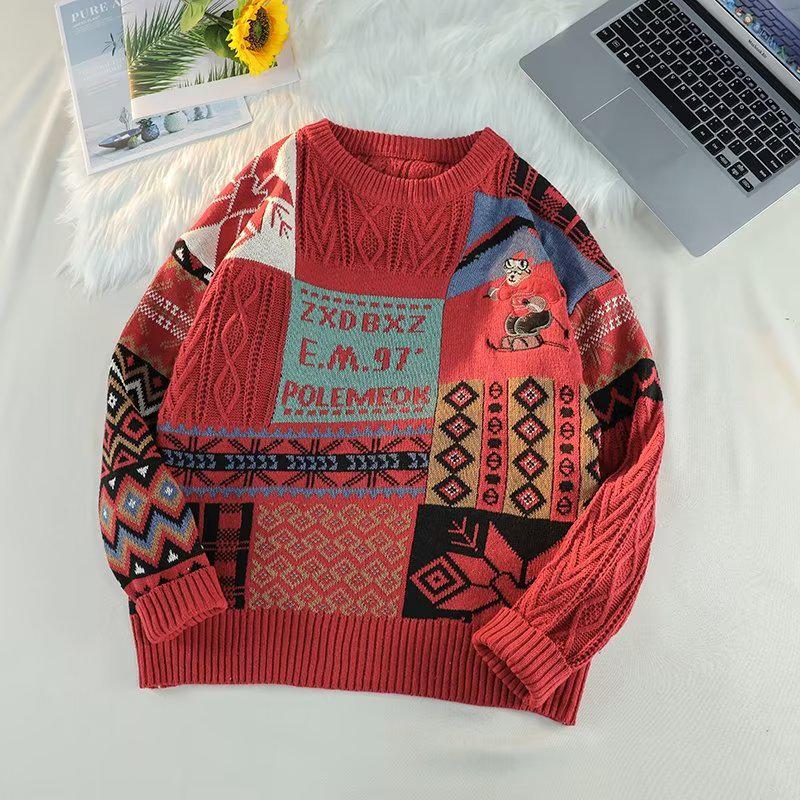 

Men s Winter Plus Velvet Thick Knit Hong Kong Style Christmas Sweater - Loose Trendy Design for Couples XXXL