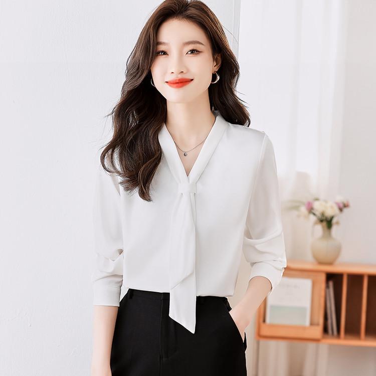 Women's White Long Sleeve Professional Shirt - Elegant Spring/Autumn Wear