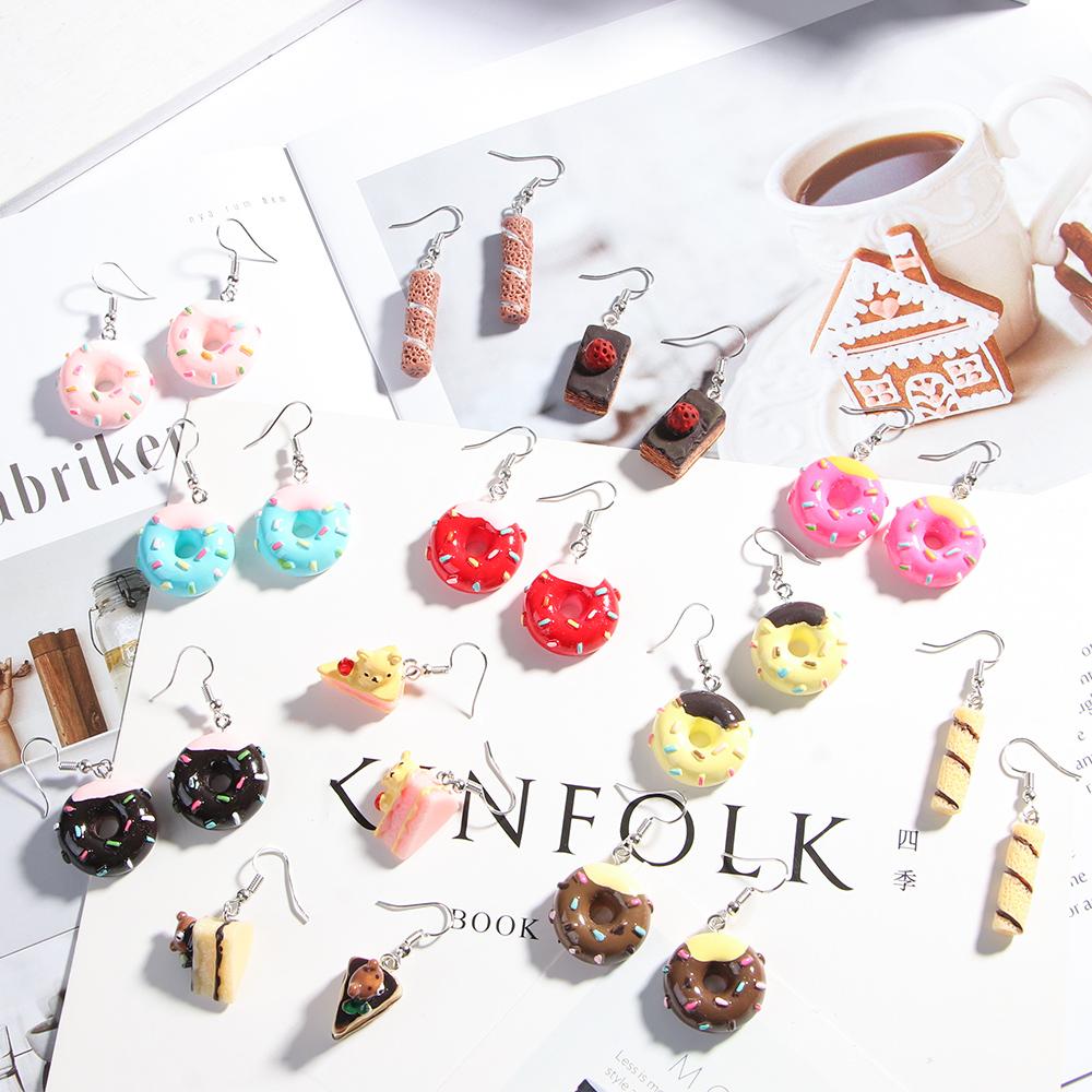 

Resin Sweet For Cartoon Fashion Drop Personality Gift Cake Party Donuts Food Earrings Jewelry Girl