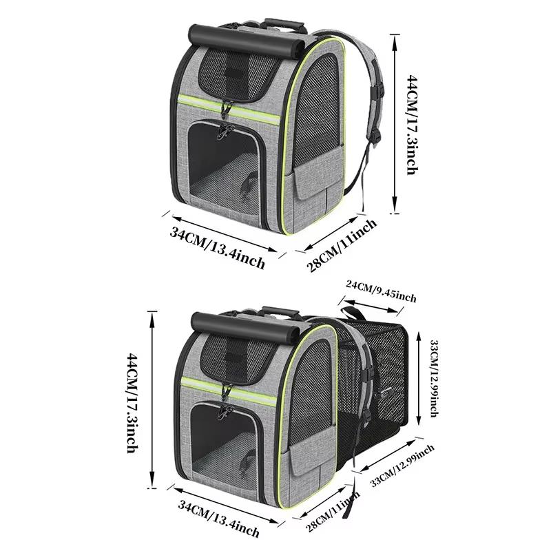 Large Capacity Folding Pet Carrier Backpack Portable Adjustable Breathable Expandable Bag for Hiking Adventure with Puppies and