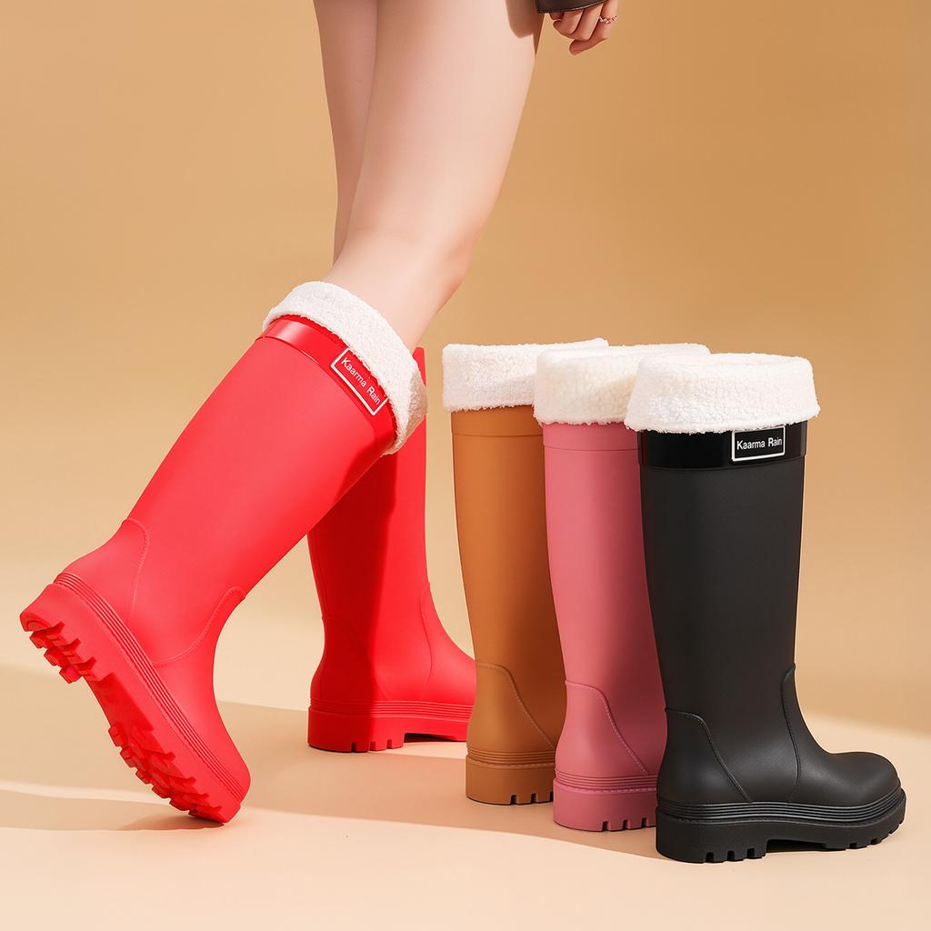 Rain Shoes Fashionable Women's High Tube Long Tube Non-slip Warm Kitchen Thickened Women's Waterproof Shoes Adult Rain Boots Rubber Shoes Women