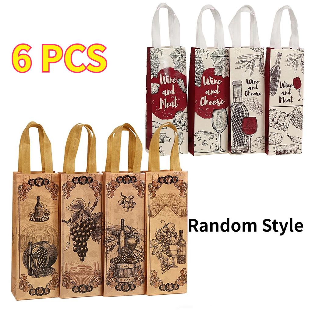 6/12/24 PCS Elegant Wine Gift Bags – Printed Non-Woven Totes with Handles for Wine Champagne Liquor Bottle Carrier for Parties