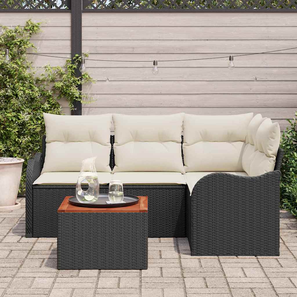 Garden Sofa Set with Storage 5 pcs Black and Cream Poly Rattan