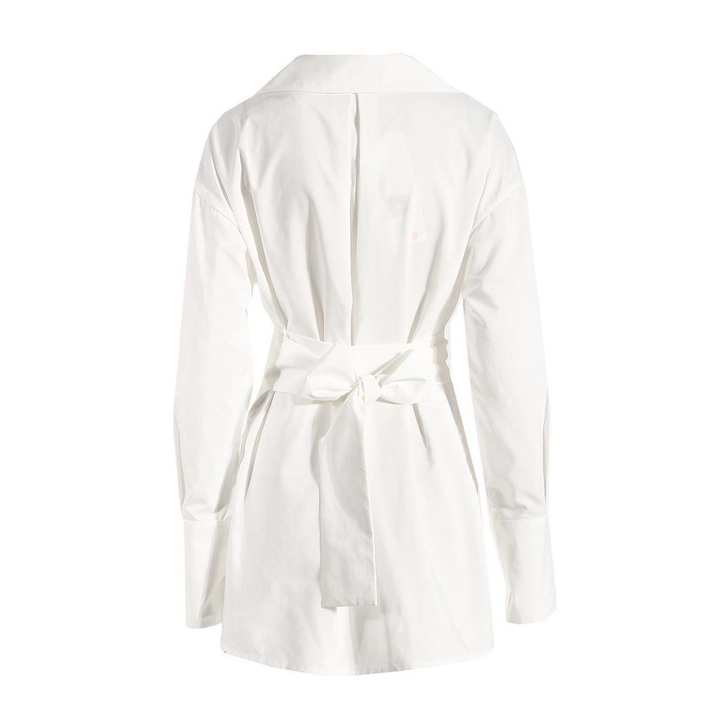 Retro Irregular Waist-Cinched Loose Shirt Dress – Niche European & American Design