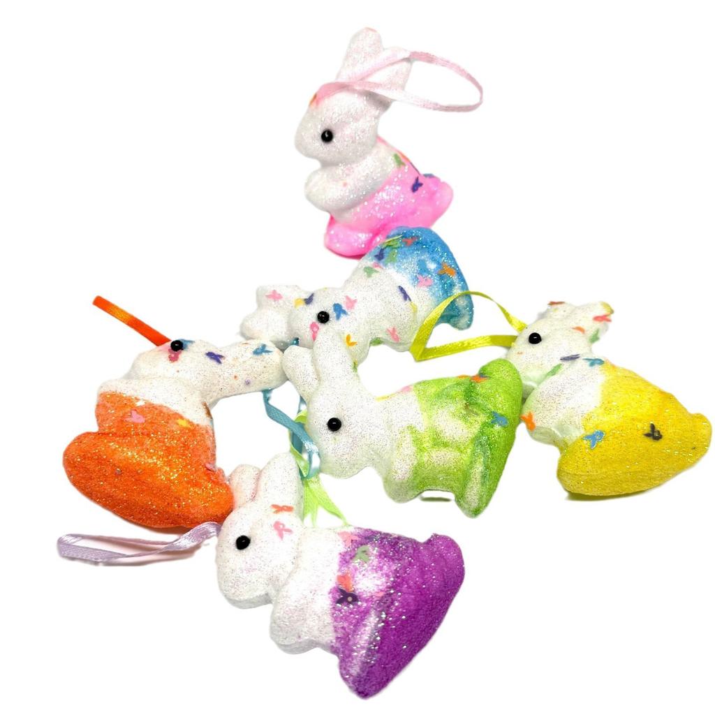 6 Pieces Easter Rabbit Ornaments,Glitter Bunny Decorations,Multicolored Hanging Ornament Craft Decor for Easter Party Supplies