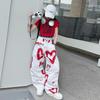 Girls' Short Sleeved Set Summer Stylish Medium Sized Children's Love Graffiti Children's Leisure Two Piece Set