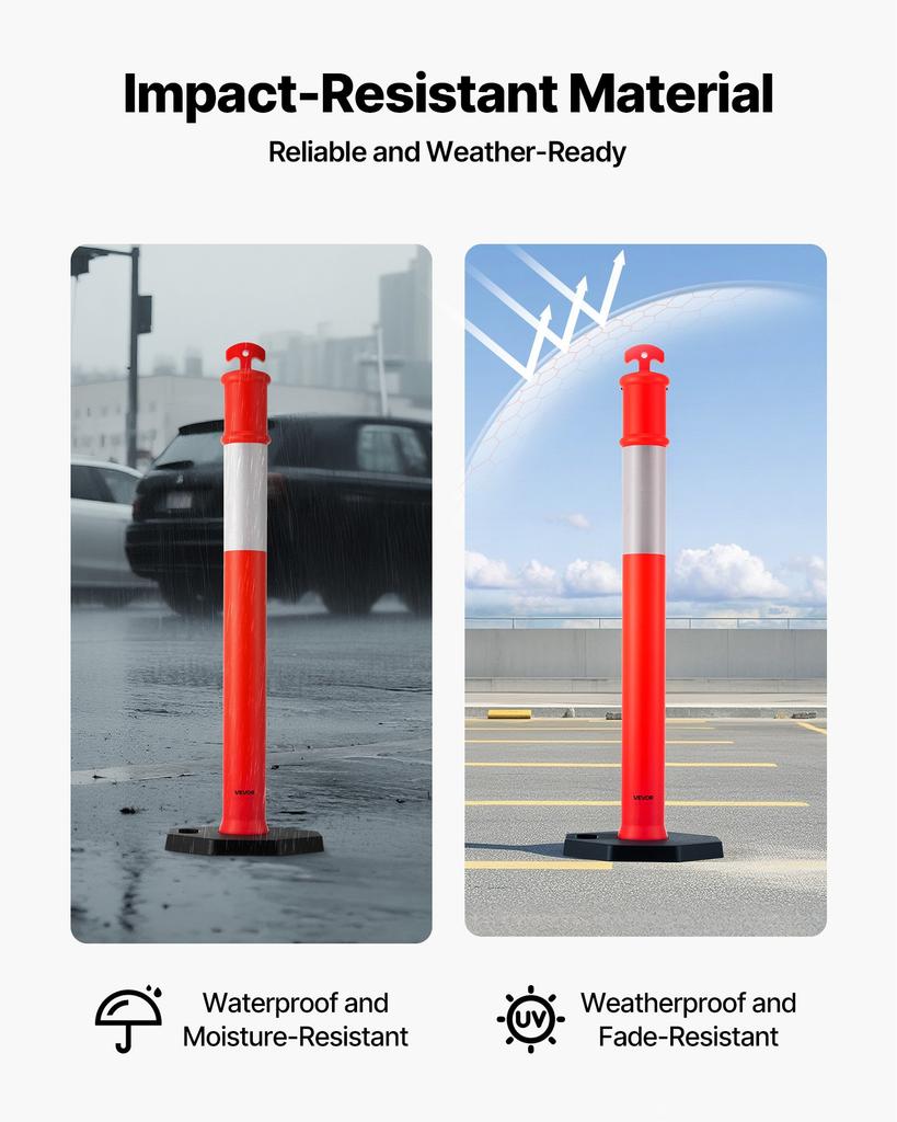 VEVOR 6 Pack Traffic Delineator Posts, 1140 Mm Traffic Safety Cones with Weighted Base and Reflective Strips