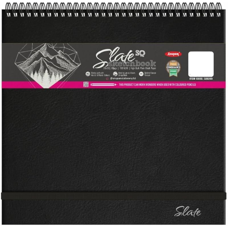 Anupam Sketcho Slate Black Paper Sketchbook Wireo Bound 180 Gsm (Square)