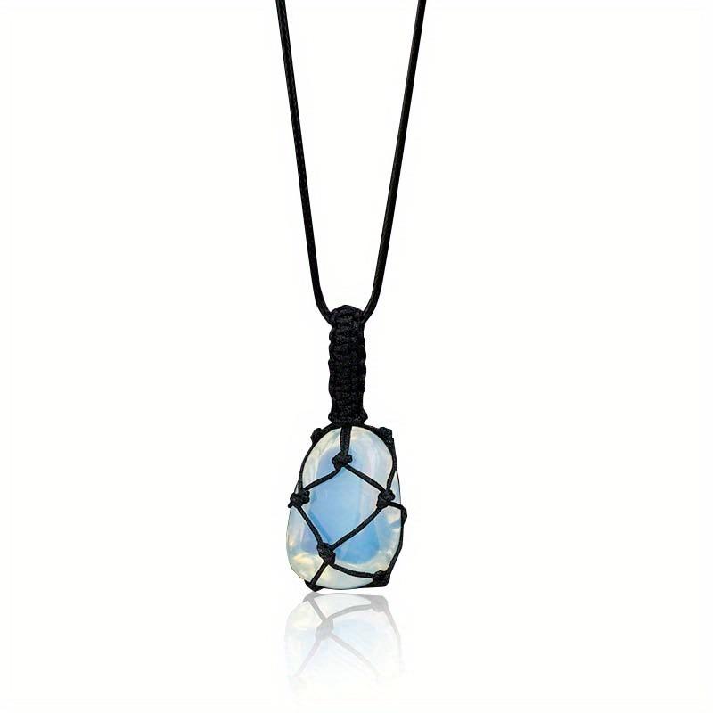 Amethyst Net Bag Pendant Necklace with Irregular Agate Stone Sweater Chain