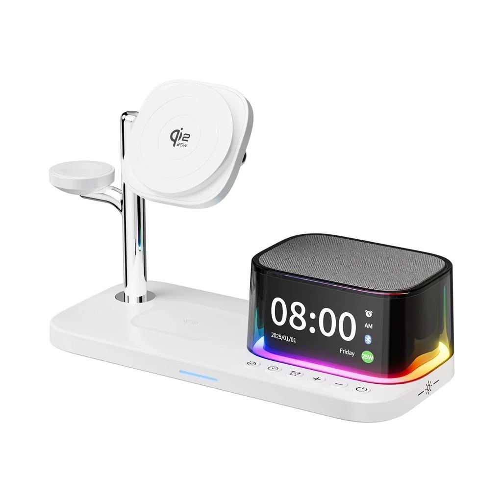 25W Qi2.2 Magnetic Wireless Charger Stand Alarm Clock RGB Light For iPhone 17~12 Pro Max iWatch 11-2 Airpods Pro 3 Fast Charging