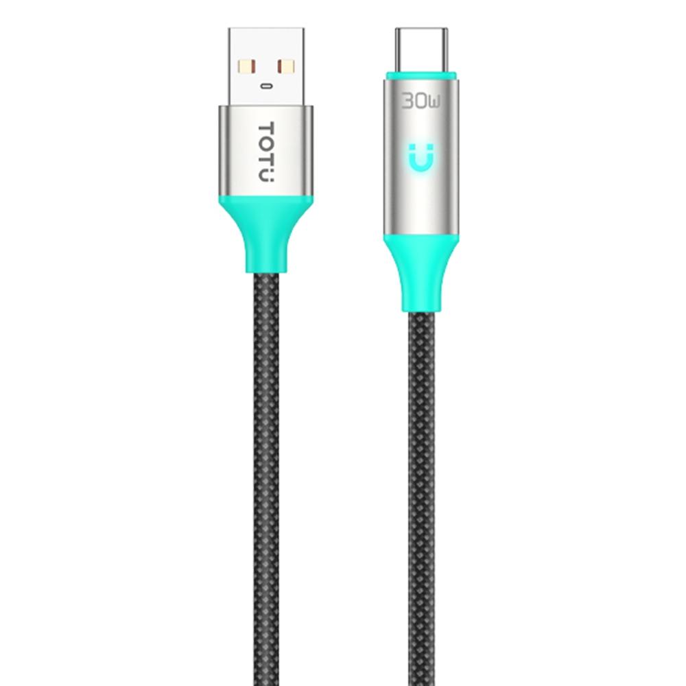 

TOTU CB-22-T 120cm USB-A to Type-C Data Cable 30W Fast Charging Smart Auto Disconnect Braided Cord