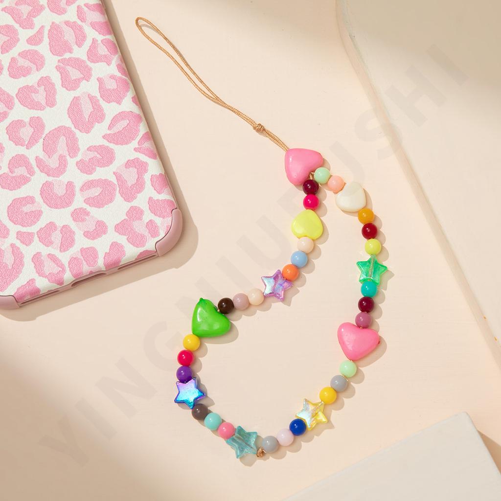 New soft pottery acrylic beads beaded mobile phone chain women's anti-lost mobile phone lanyard lanyard small gift