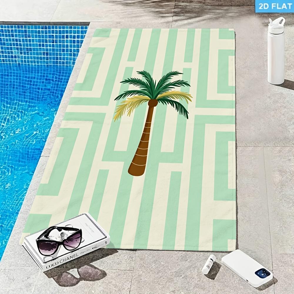 Aesthetic Green Palm Microfiber Beach Towel 2D Flat Printed Sandproof Waterproof Cute Picnic Mat Travel Essentials Spring Summer