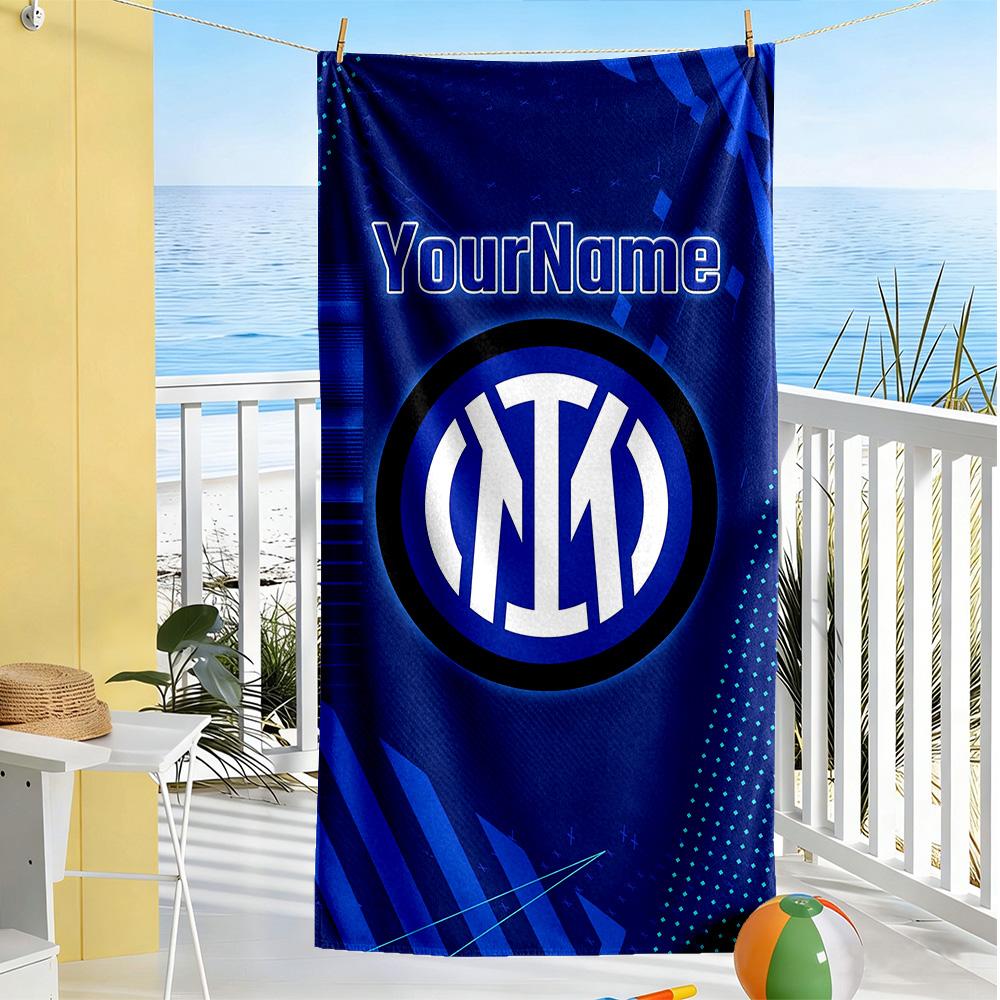 Inter Milan Personalized Text Beach Towel High Absorbency & Quick-Dry Suitable for Sports Travel Swimming Yoga Bathroom Beach And Pool
