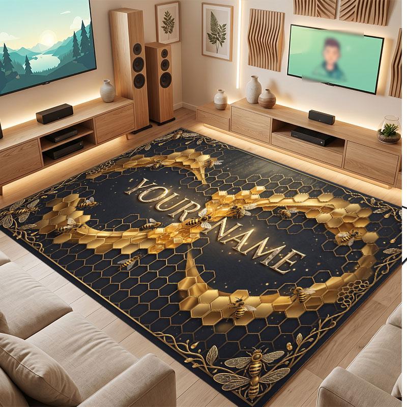 Decorative Artwork Theme Crystal Velvet Floor Rug Personalized Custom Name Text Warm Carpet Home Decoration