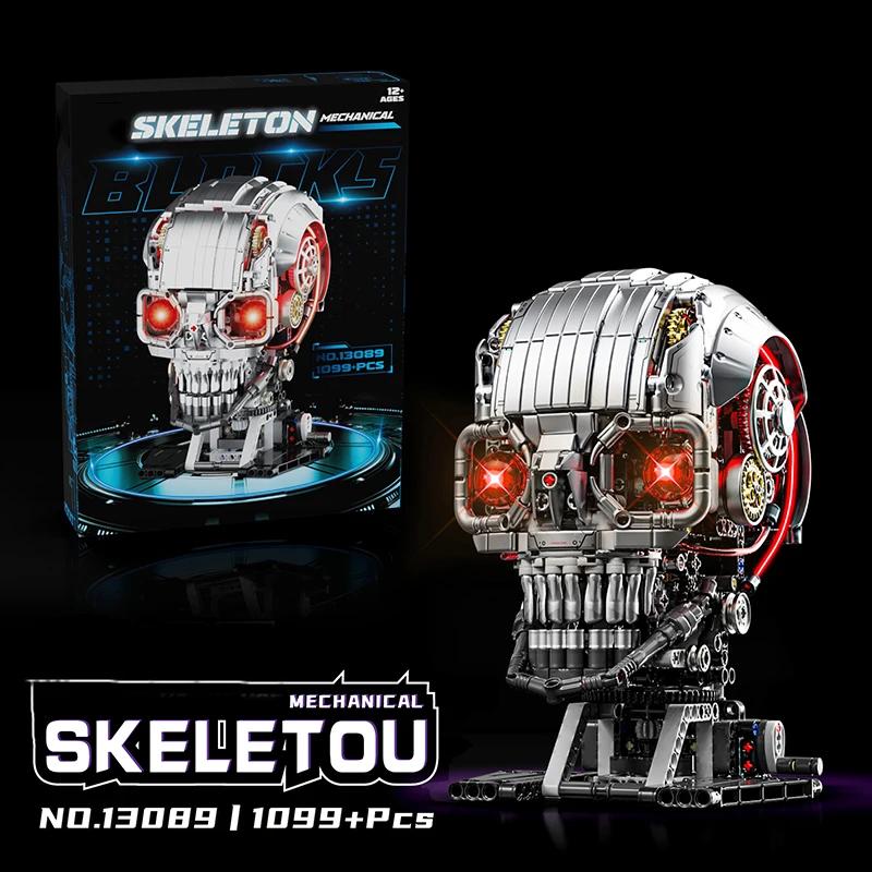 Ungiftiges 1099-teiliges Mechanisches Totenkopfkopf Bausteine Set Skelett Soldat Modell Steine Schreibtischdekoration Spielzeug für Kinder Feiertagsgeschenke
