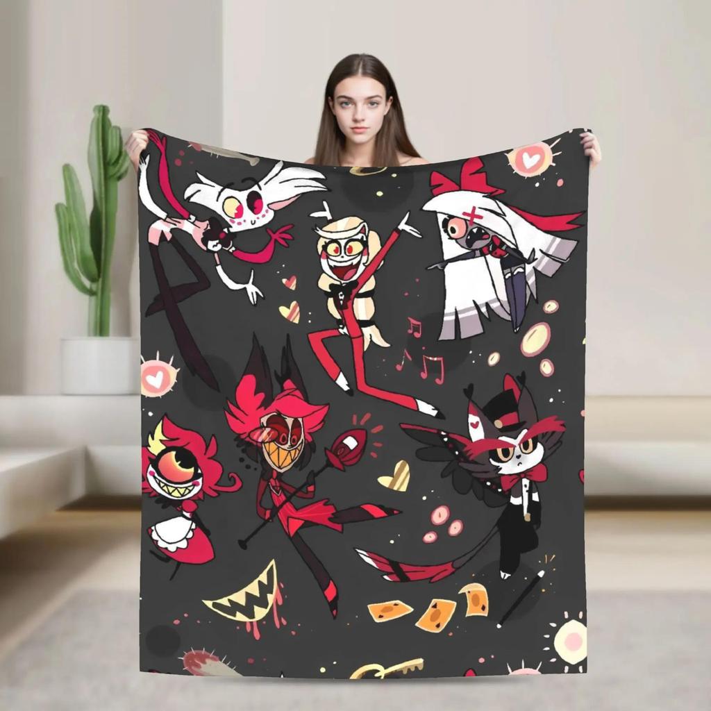 VOX HHazbin Hotel Alastor Game Blanket Warm Soft Plush Throw for Outdoor Travel Flannel Bedspread Cover