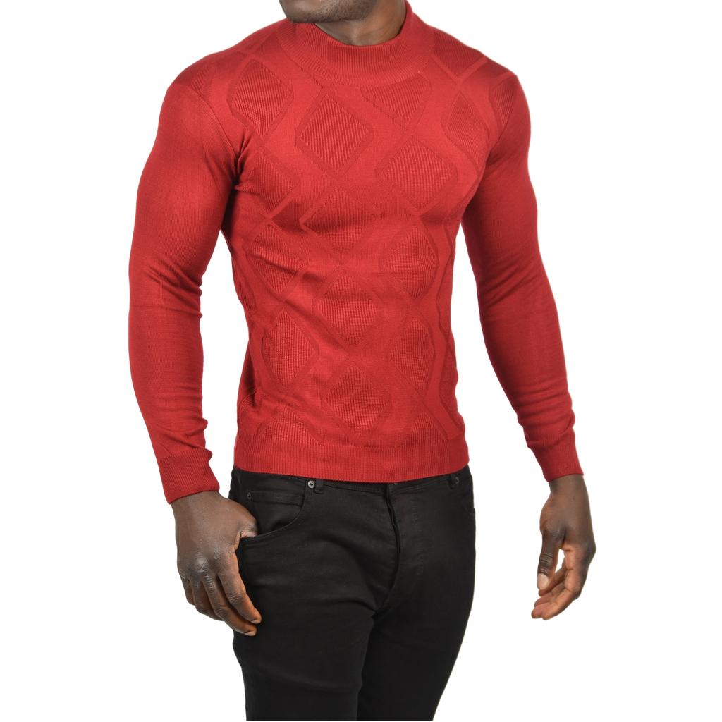 DeepSEA Baklava Desenli Slim Fit Yarım Balıkçı Yaka Triko Boğazlı Kazak 2505511