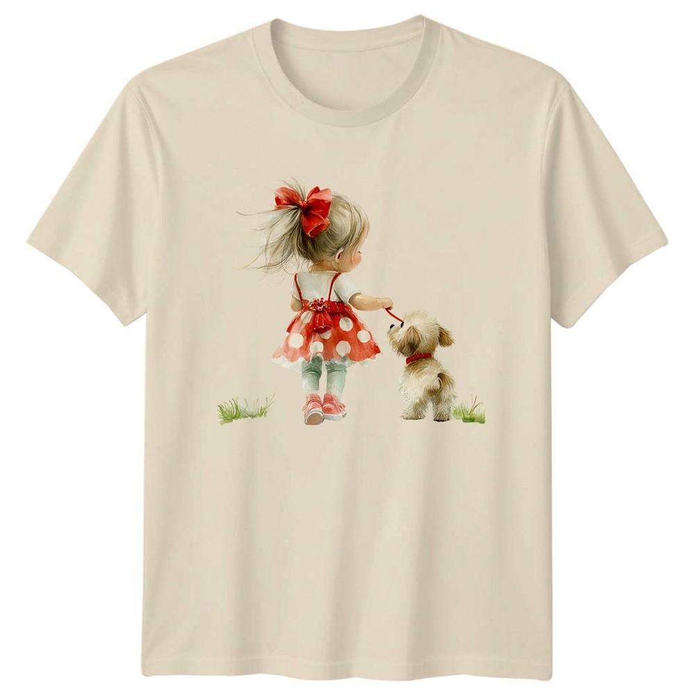 Girl Dog Walking Animal Graphic Tee Unisexs Unisexs Shirt Childrens Pet Lovers