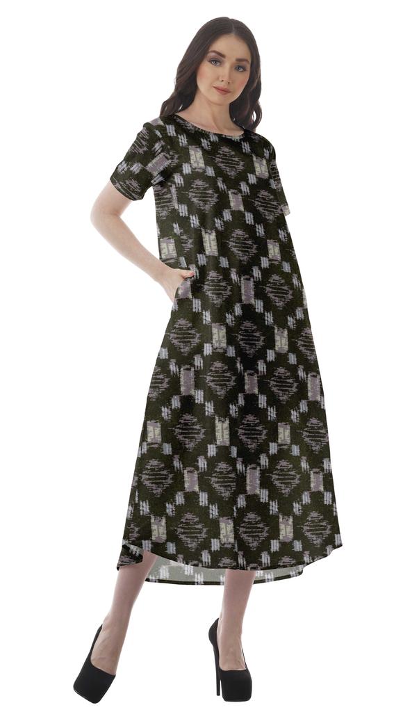 Moomaya Printed Sun Dresses Women Short Sleeve Cotton Flex Party Dress